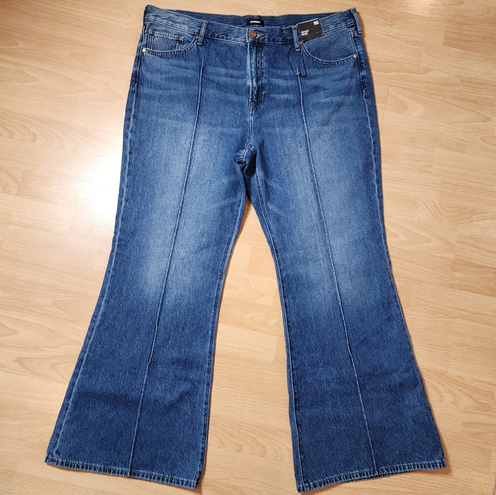 NWT Express‎ 70's Midrise Flare Jeans Size 16 Short 16P Rigid Drape Denim